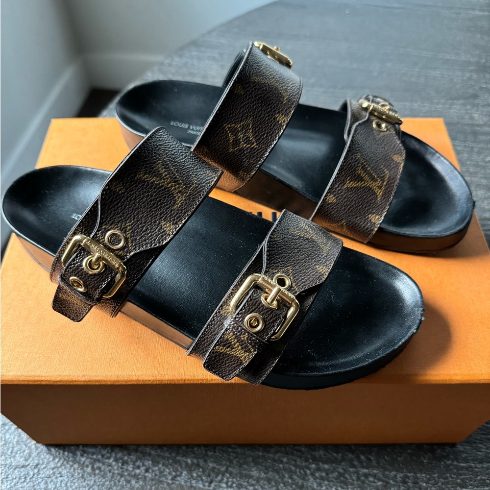 Louis Vuitton Bom Dia Flat Mule Monogram Canvas Size 38